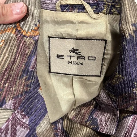 ETRO MILANO Purple Gray Orange Paisley Wool Silk Blend Blazer Jacket Sz 42 - Picture 4 of 13